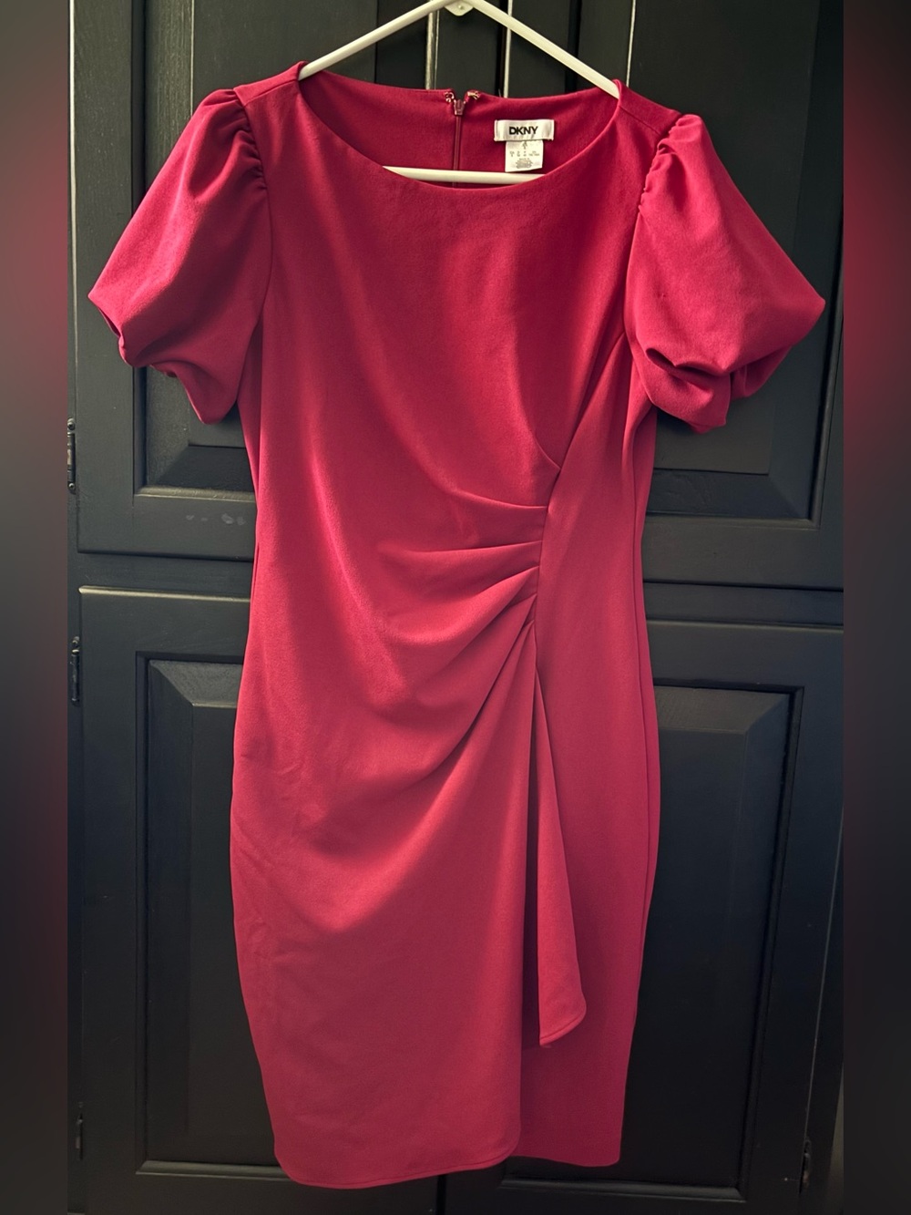 DKNY Raspberry Puff-Sleeve Midi Dress